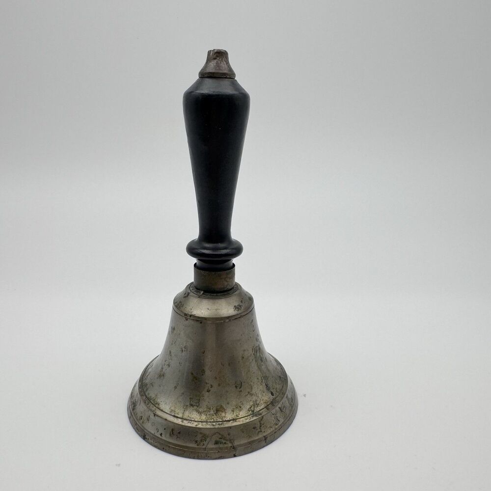 Antique Brass School Bell Teacher With Wood Handle 6.25” Tall Diameter Clapper